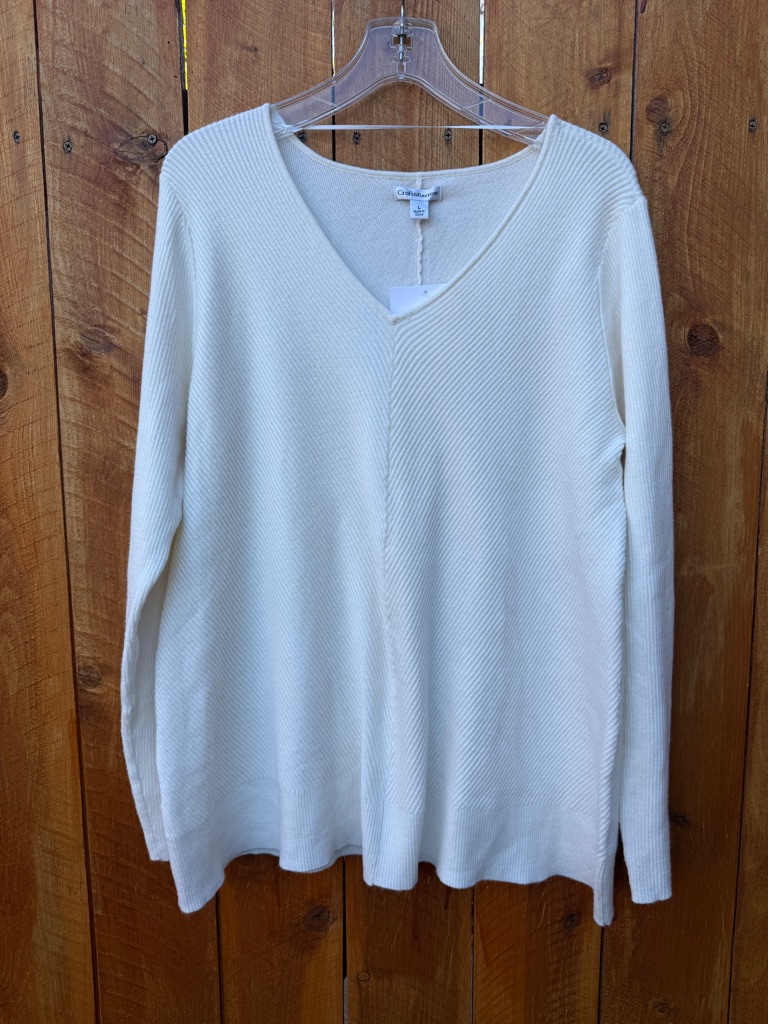 Croft & Barrow Classic Ribbed V-Neck Women's Sweater In Cream - Size Large Nwt